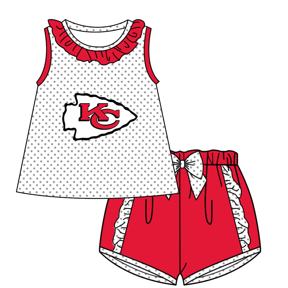 Preorder (moq 5)Baby Girls Kansas City Chiefs Polka Dots Tunic Ruffle Short Team Sets