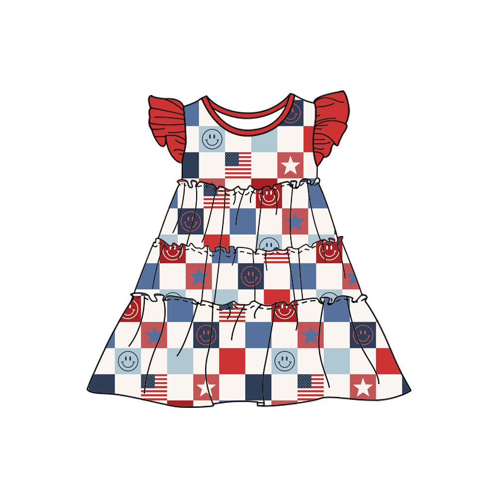 Baby Girls 4th Of July Smile Flutter Sleeve Knee Length Dresses preorder (moq 5)