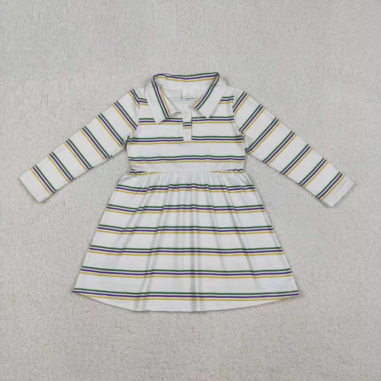 Sibling Baby Boys Girls Mardigras Stripe Button Knee Length Dresses Polo Shirts Top