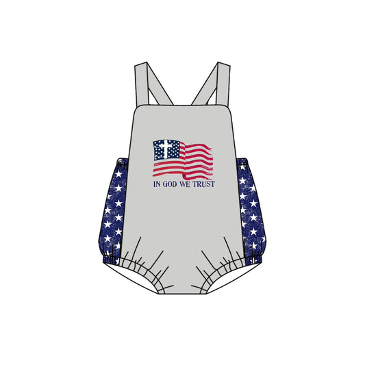 Baby Infant Boys Grey Flag Stars Straps Rompers preorder(moq 5)