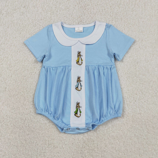 Embroidery Rabbits Baby Boys Short Sleeve Easter Collar Rompers