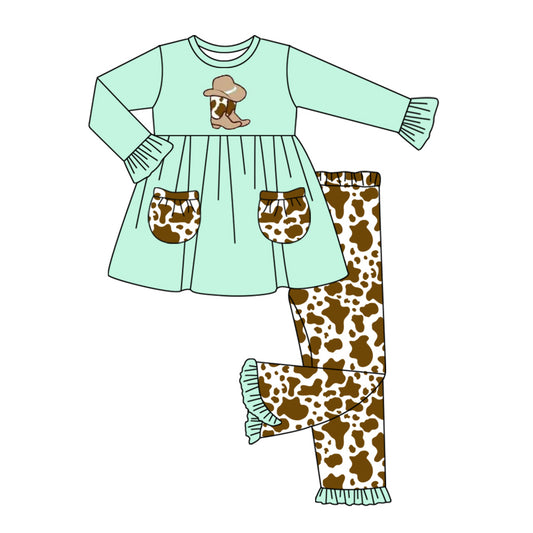 Baby Girls Boots Pockets Tunic Top Ruffle Pants Clothes Sets Preorder(moq 5)