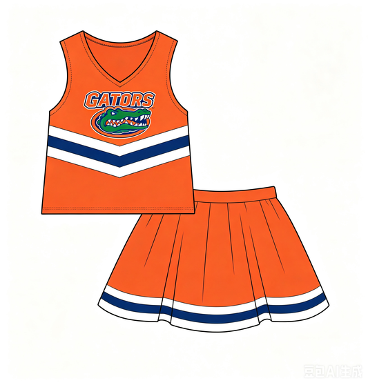 Preorder (moq 5)Baby Girls Sleeveless Gators Top Skirt Shorts Team Clothes Sets