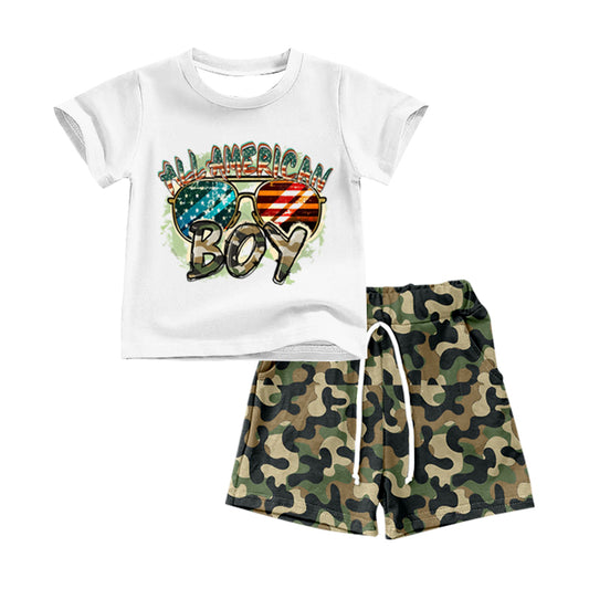 Baby Boys 4th Of July Short Sleeve Shirt Camo Shorts Clothes Sets preorder(moq 5)