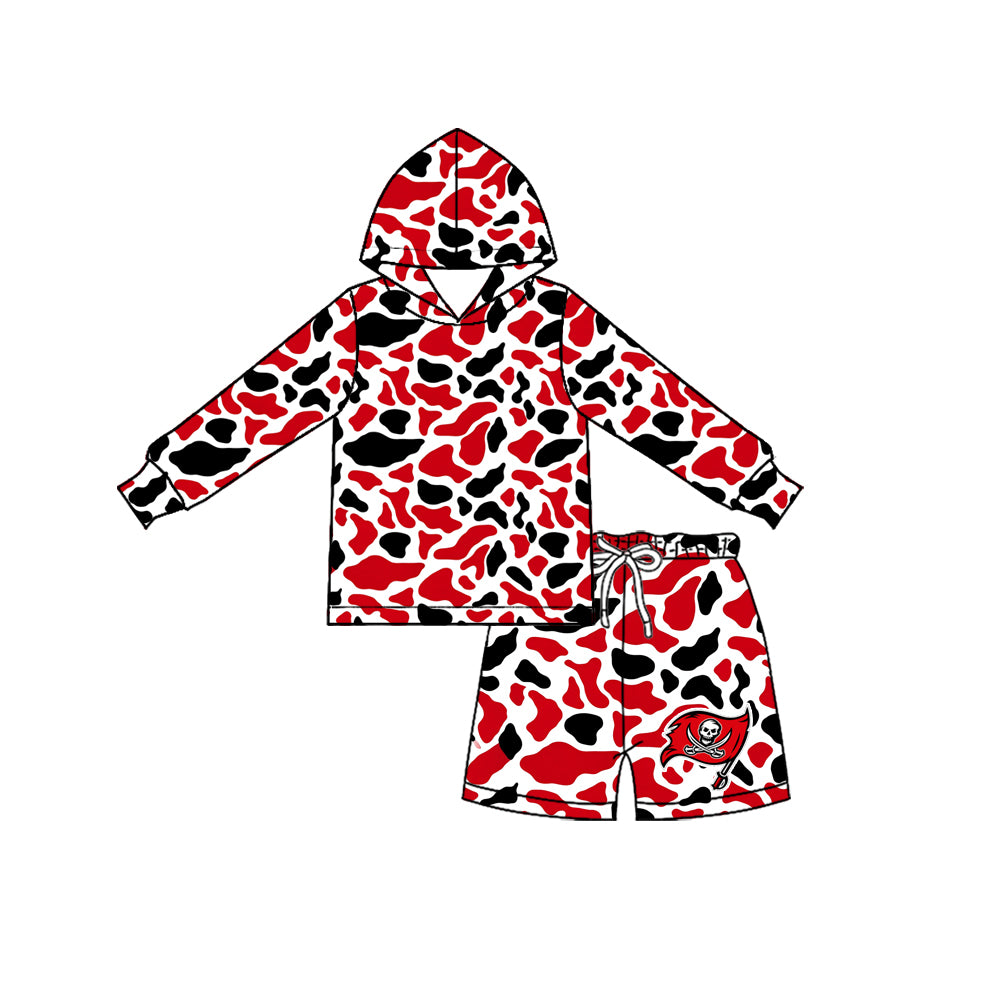 Preorder (moq 5)Buccaneers Baby Boys Red Camo Hoodie Short Team Clothes Sets
