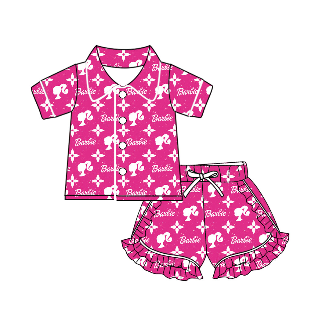 Baby Girls Pink Doll Buttons Top Ruffle Shorts Pajamas Sets preorder(MOQ 5)