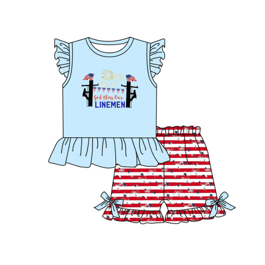 Baby Girls Flutter Sleeve Linemen Top Shorts Clothes Sets preorder (moq 5)