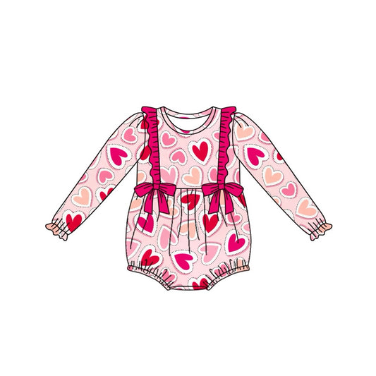 Baby Infant Girls Valentines Pink Hearts Bows Rompers preorder(moq 5)