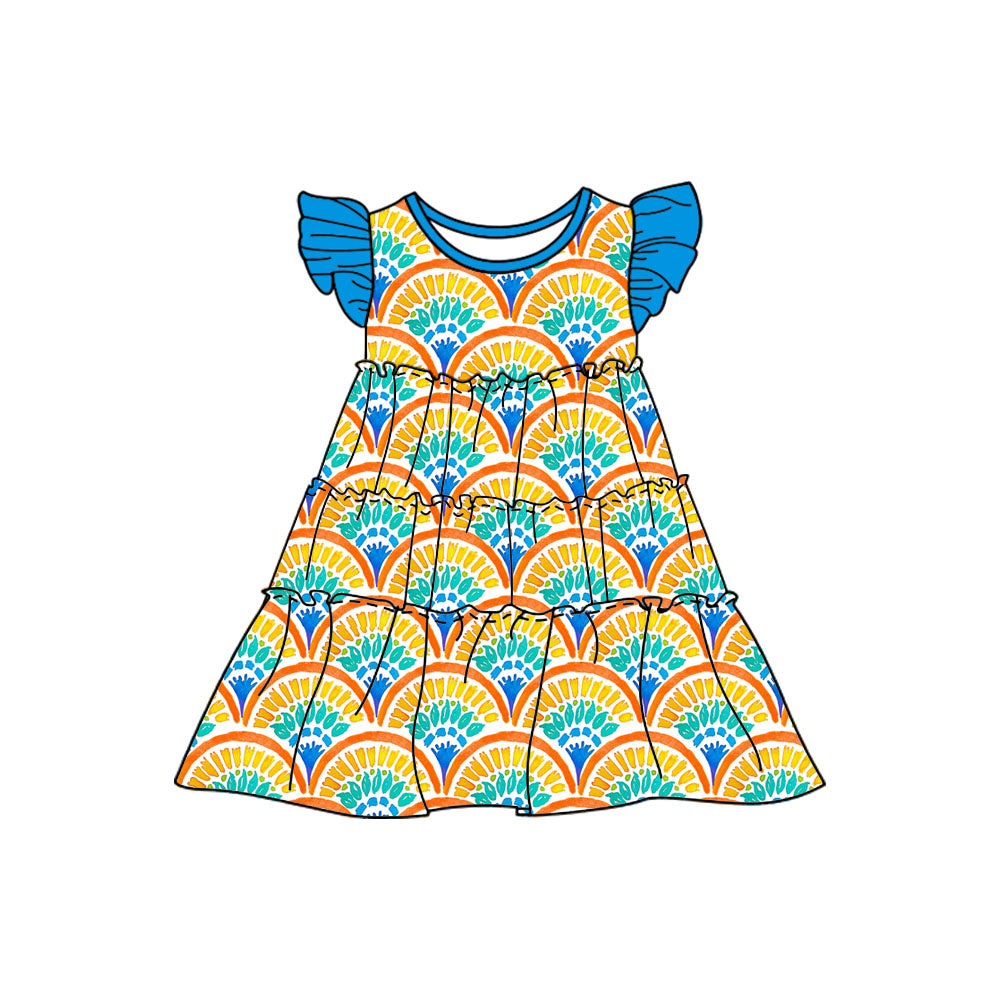 Baby Girls Blue Seashell Flutter Sleeve Knee Length Dresses preorder (moq 5)