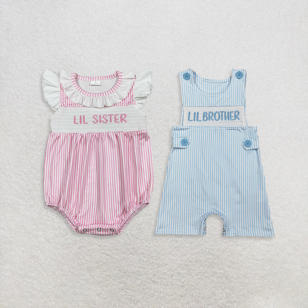 Sibling Smocked Lil Sister Brother Baby Kids Romper Tunic Bummies Knee Length Dress