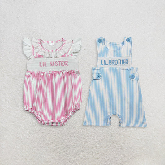 Sibling Smocked Lil Sister Brother Baby Kids Romper Tunic Bummies Knee Length Dress