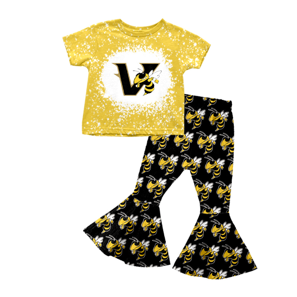 Baby Girls Vincent yellow jackets Team Tee Shirt Top Pants Clothes Sets Preorder(moq 5)