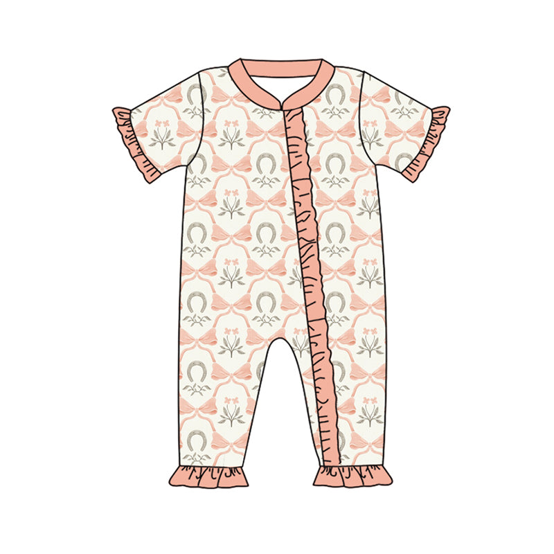 Baby Infant Girls Bows Horse Shoes Zip Rompers preorder(moq 5)