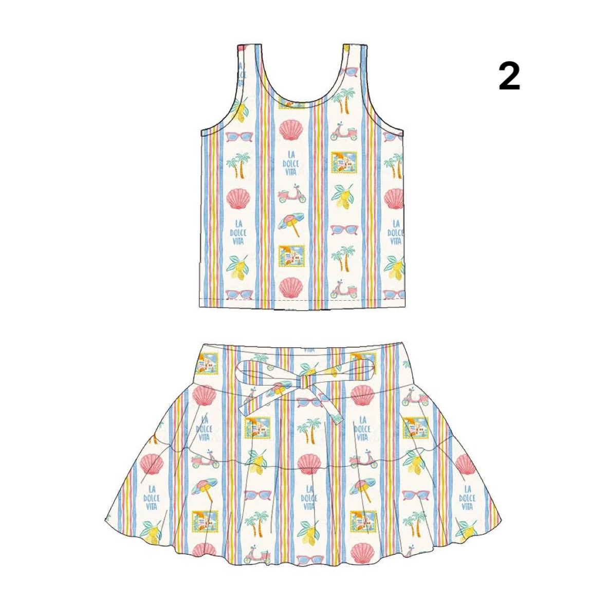 Preorder (moq 5)Baby Girls Beach Shells Stripe Vests Top Skirt Shorts Clothes Sets