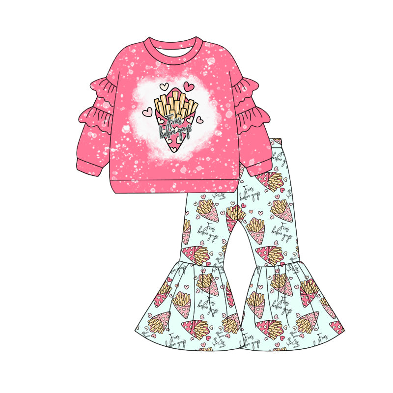 Baby Girls Valentines Chips Ruffle Shirts Bell Pants Clothes Sets preorder(MOQ 5)