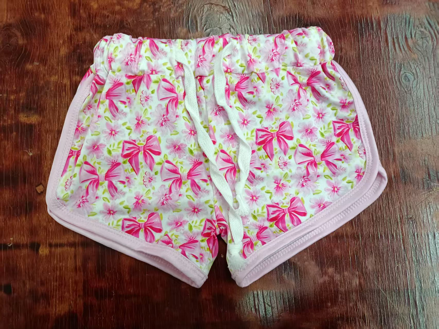 Preorder moq 5 Baby Girls Pink Bows Floral Summers Shorts Bottoms