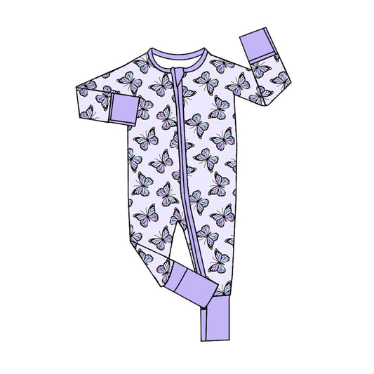 Baby Girls Lavender Butterfly Bamboo Long Sleeve Zip Rompers preorder(moq 5)