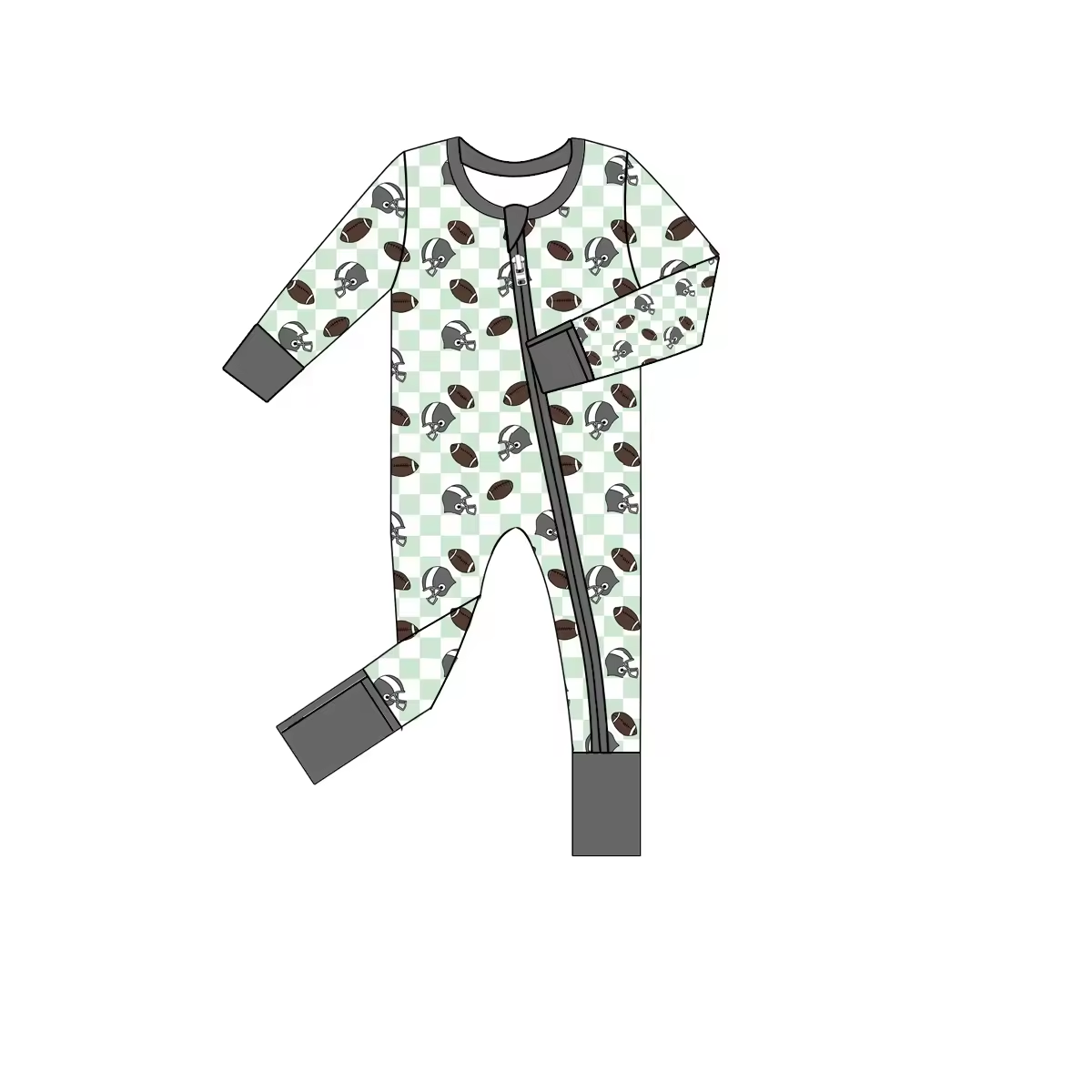 Baby Infant Boys Football Checkered Zip Rompers preorder(moq 5)