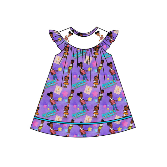 Baby Girls Purple Corner Cartoon Knee Length Dresses Preorder(moq 5)