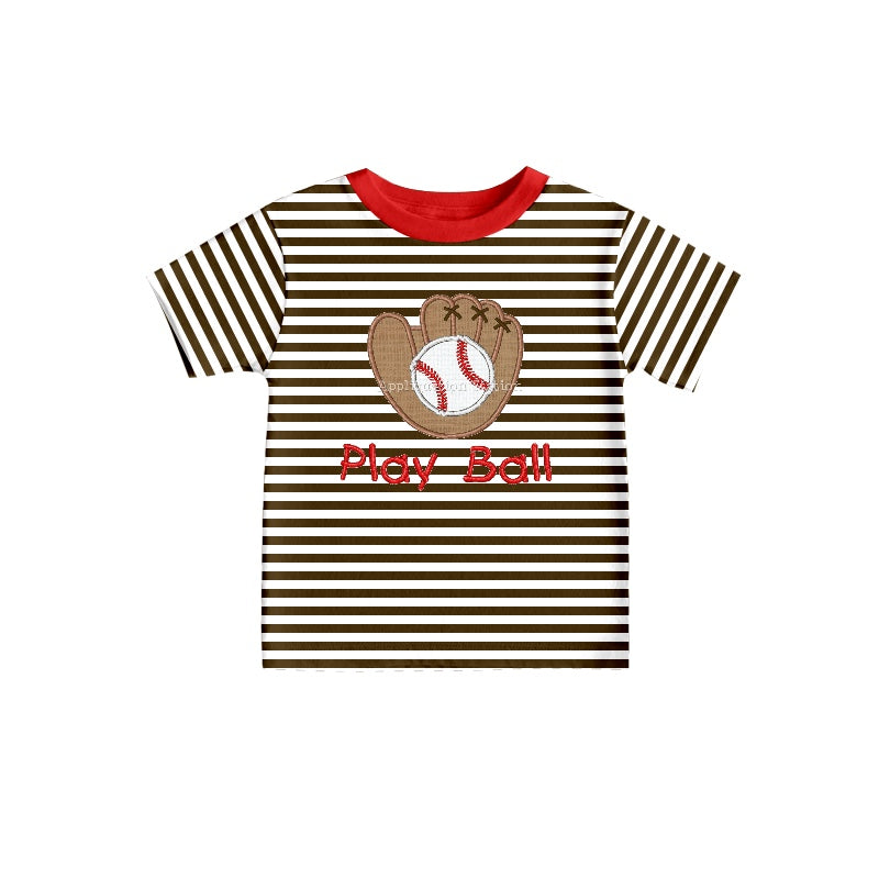 Baby Boys Brown Stripes Baseball Short Sleeve Tee Shirts Tops preorder(moq 5)