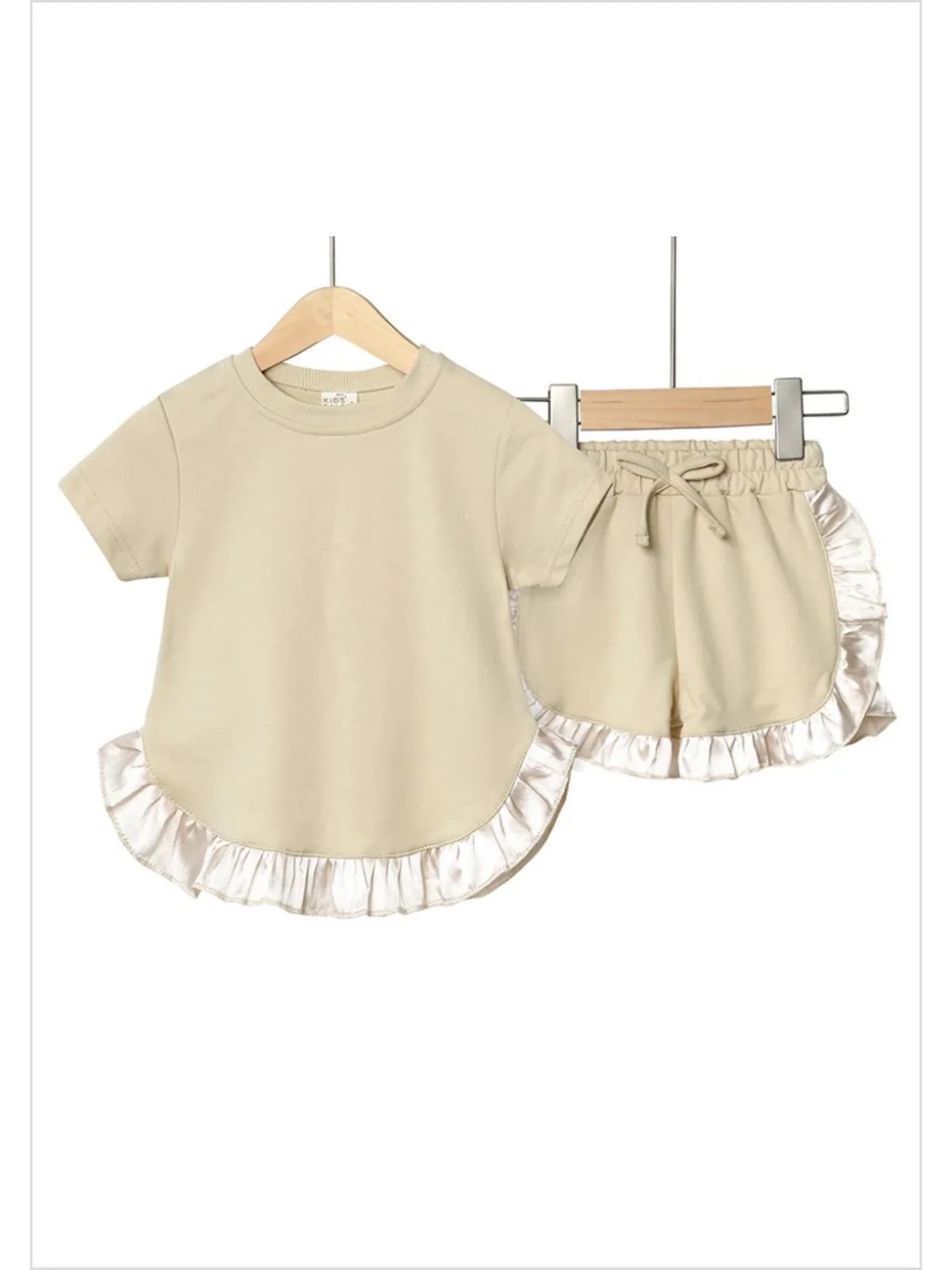 Baby Girls Khaki Shirt Top Ruffle Shorts Clothes Sets Preorder(moq 5)