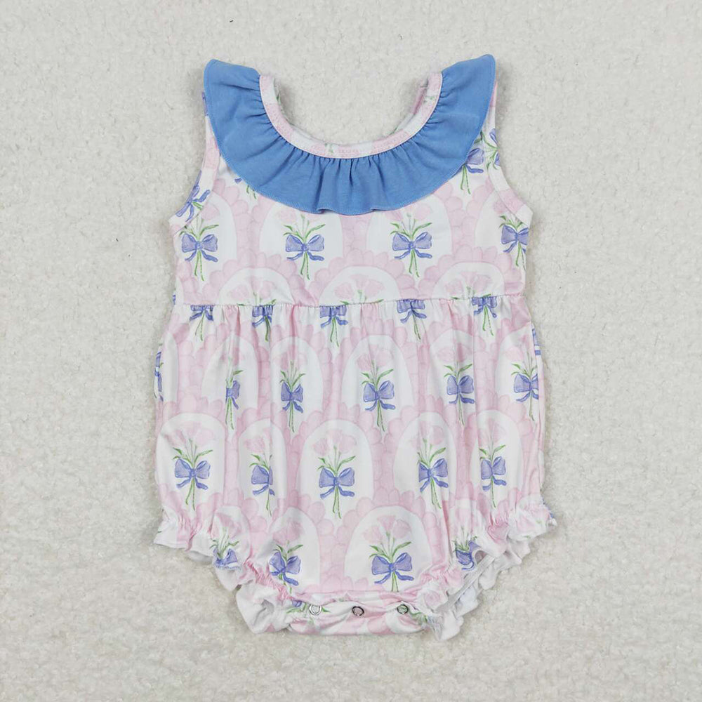 Baby Girls Pink Flowers Bunches Sibling Rompers Clothes Sets