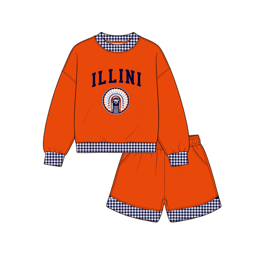 Preorder (moq 5)Adult Men Long Sleeve ILLINI Top Pockets Short Team Clothes Sets