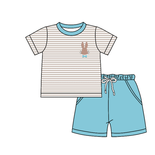 Preorder (moq 5)Baby Boys Stripes Easter Rabbit Shirts Pockets Shorts Clothes Sets