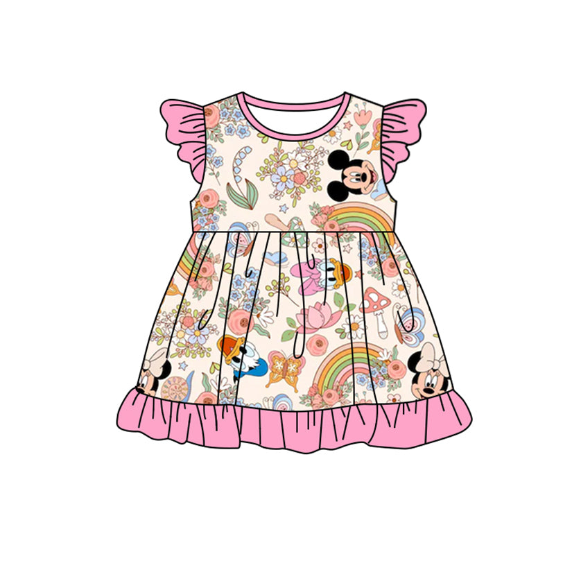 Baby Girls Cartoon Flowers Flutter Sleeve Knee Length Dresses preorder (moq 5)