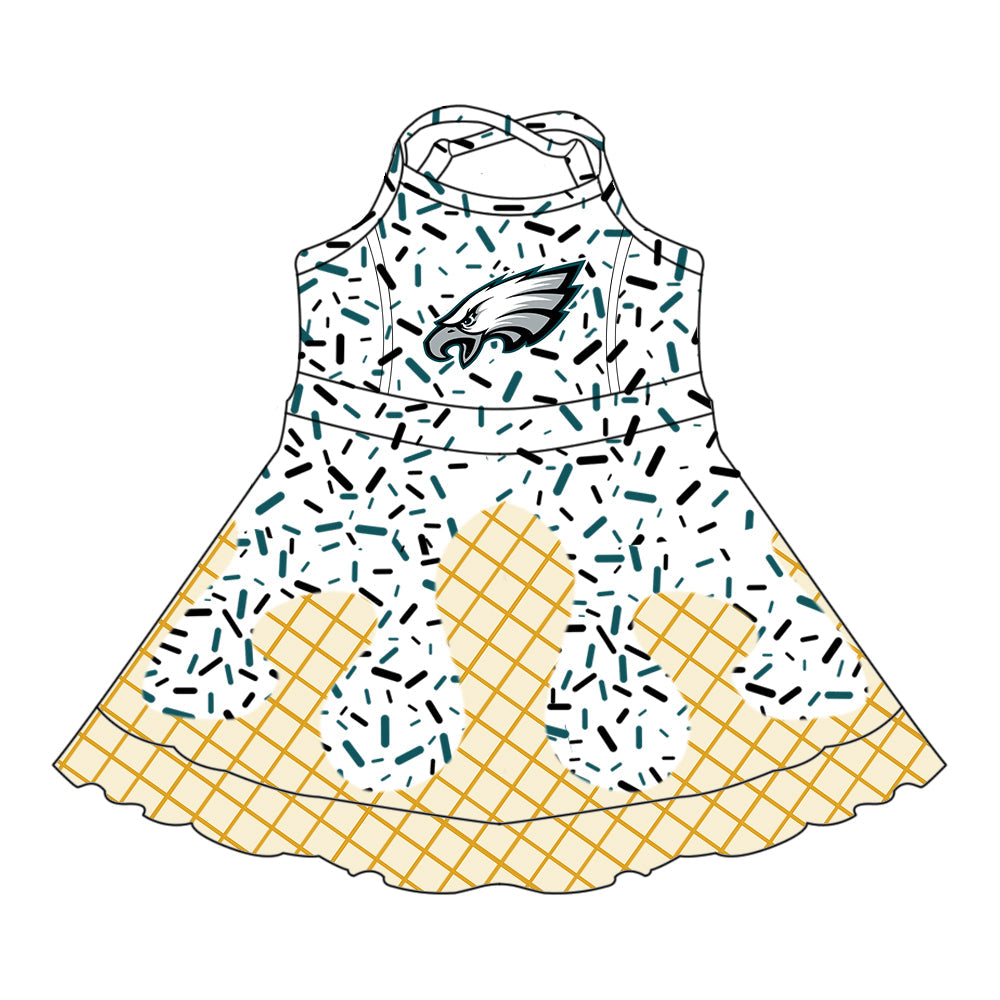 Preorder (moq 5)Baby Girls Drip Sprinkles Philadelphia Eagles Team Shorts Ruffle Knee Length Dress