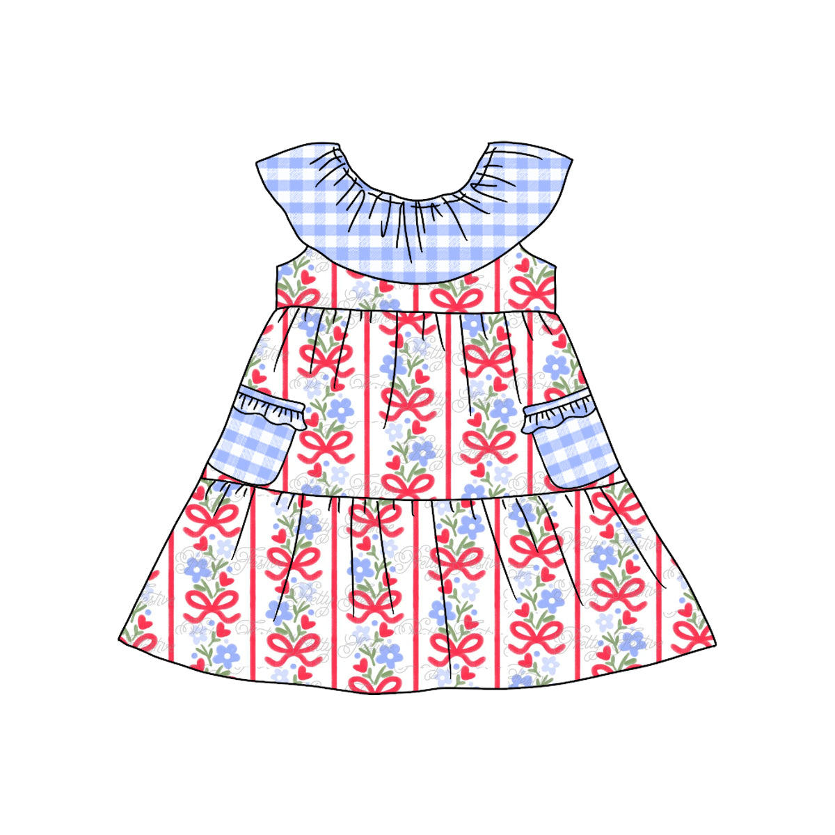 Baby Girls Bows Flowers Pockets Knee Length Dresses Preorder(moq 5)