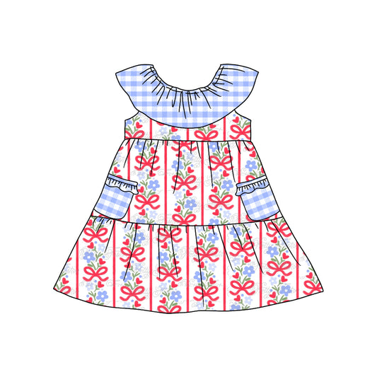 Baby Girls Bows Flowers Pockets Knee Length Dresses Preorder(moq 5)