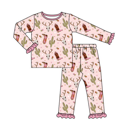 Baby Girls Western Boots Cactus Shirt Top Pants Pajamas Clothes Sets Preorder(moq 5)