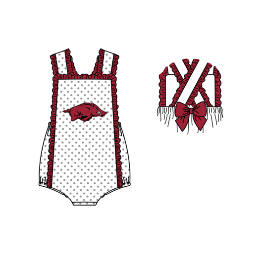 Preorder (moq 5)Baby Girls Strap Bulls Polka Dots Back Bow Team Ruffle Rompers