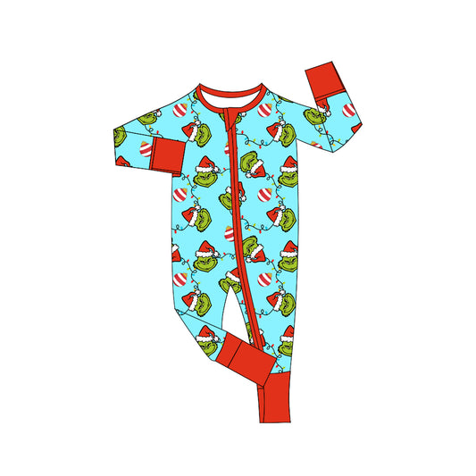 Baby Toddler Green Face Christmas Long Sleeve Zip Rompers preorder(moq 5)