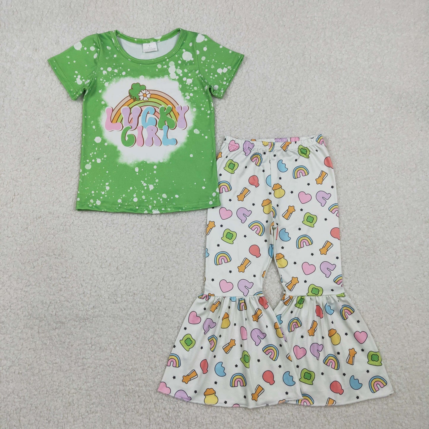 Baby Lucky Girl Clover Top Bell Bottom Pants St Patrick Clothes Sets