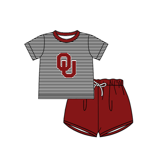 Preorder (moq 5)Baby Boys Oklahoma Sooners Black Stripe Top Short Team Sets