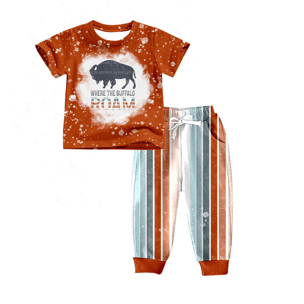 Baby Boys Cow Western Tee Shirts Tops Stripes Pants Clothes Sets preorder(moq 5)