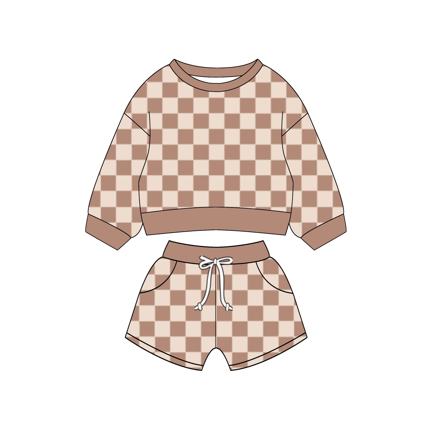 Baby Girls Khaki Checkered Top Shorts Clothes Sets preorder(MOQ 5)