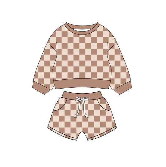 Baby Girls Khaki Checkered Top Shorts Clothes Sets preorder(MOQ 5)