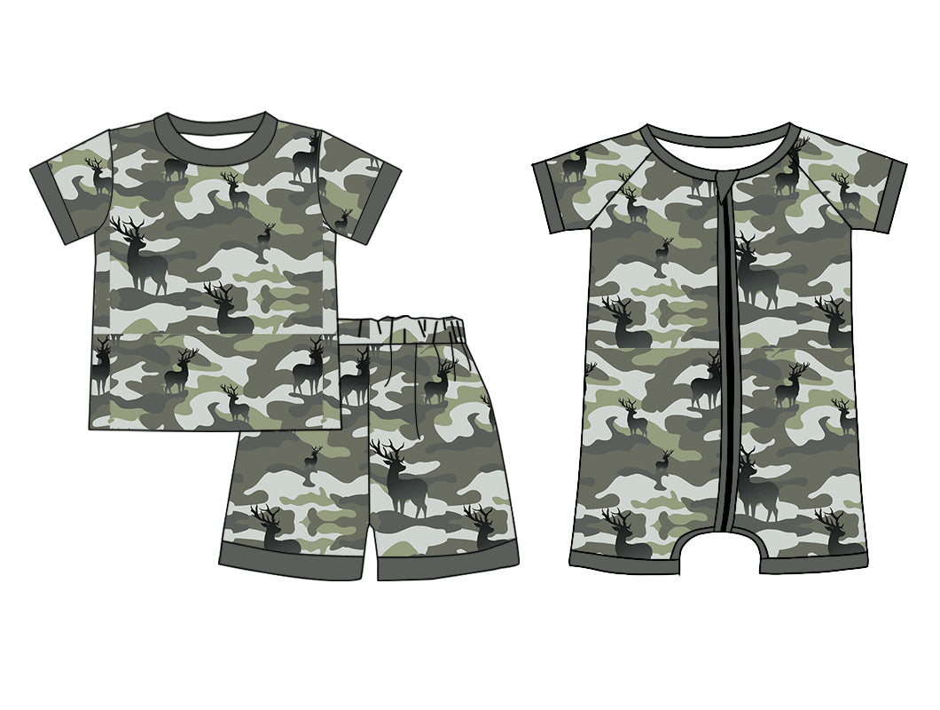 Preorder(moq 5 each)Sibling Baby Boys Camo Deers Hunting Top Shorts Pajamas Rompers Clothes Sets