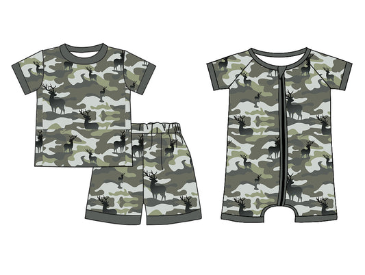Preorder(moq 5 each)Sibling Baby Boys Camo Deers Hunting Top Shorts Pajamas Rompers Clothes Sets