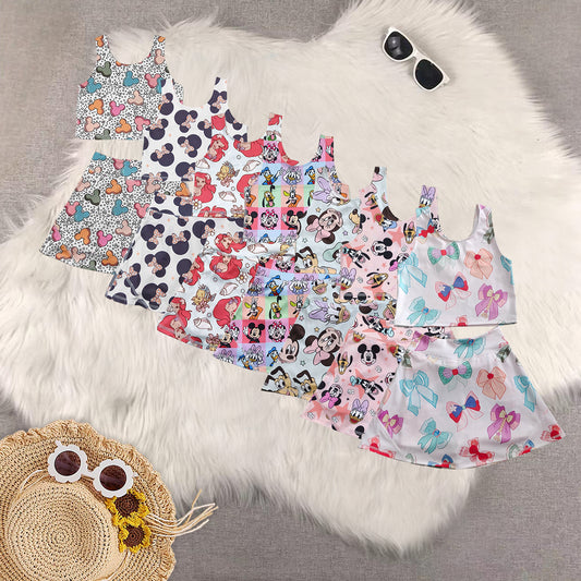 Sibling Baby Girls Cartoon Mouse Ducks Top Skorts Yoga Activity Wear Sets