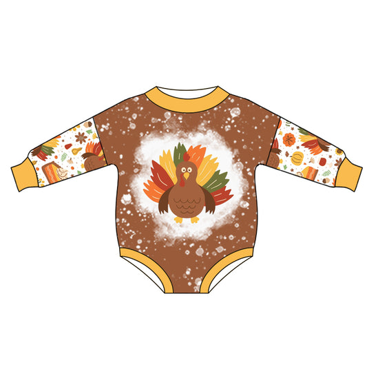 Baby Toddler Girls Thanksgiving Turkey Long Sleeve Rompers preorder(moq 5)