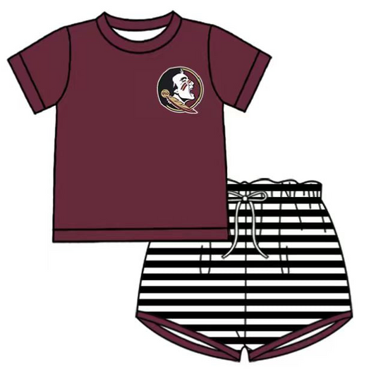 Preorder (moq 5)Baby Boys Top Dark Red Stripe Shorts Team Clothes Sets