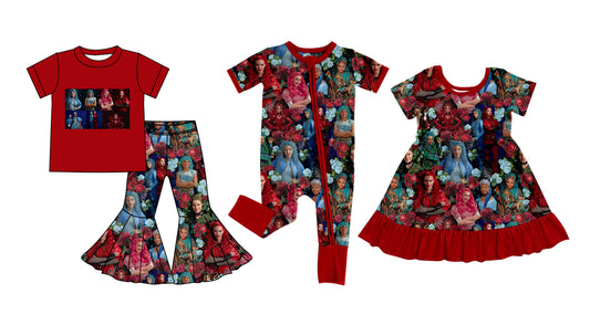 Preorder(moq 5 each)Sibling Baby Girls Cartoon Rose Romper Dress Bell Pants Sets