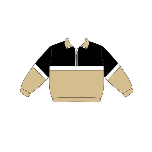 Preorder (moq 5)Baby Boys Long Sleeve Khaki Black Team Zip Pullovers Tops