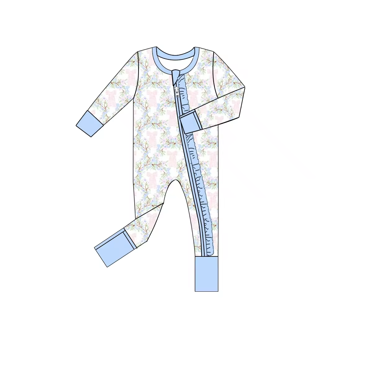 Baby Infant Girls Bows Blue Zip Rompers preorder(moq 5)