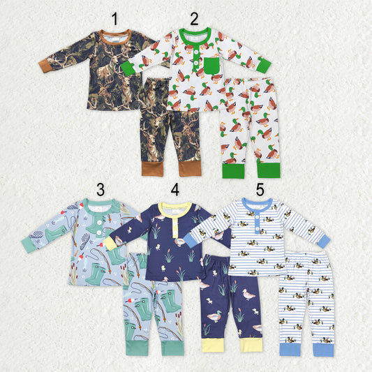 Sibling Baby Boys Deer Ducks Fishing Top Pants Hunting Pajamas Sets