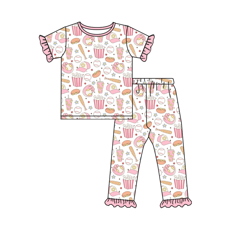 Baby Girls Baseball Hamburger Top Pants Pajamas Clothes Sets Preorder(moq 5)